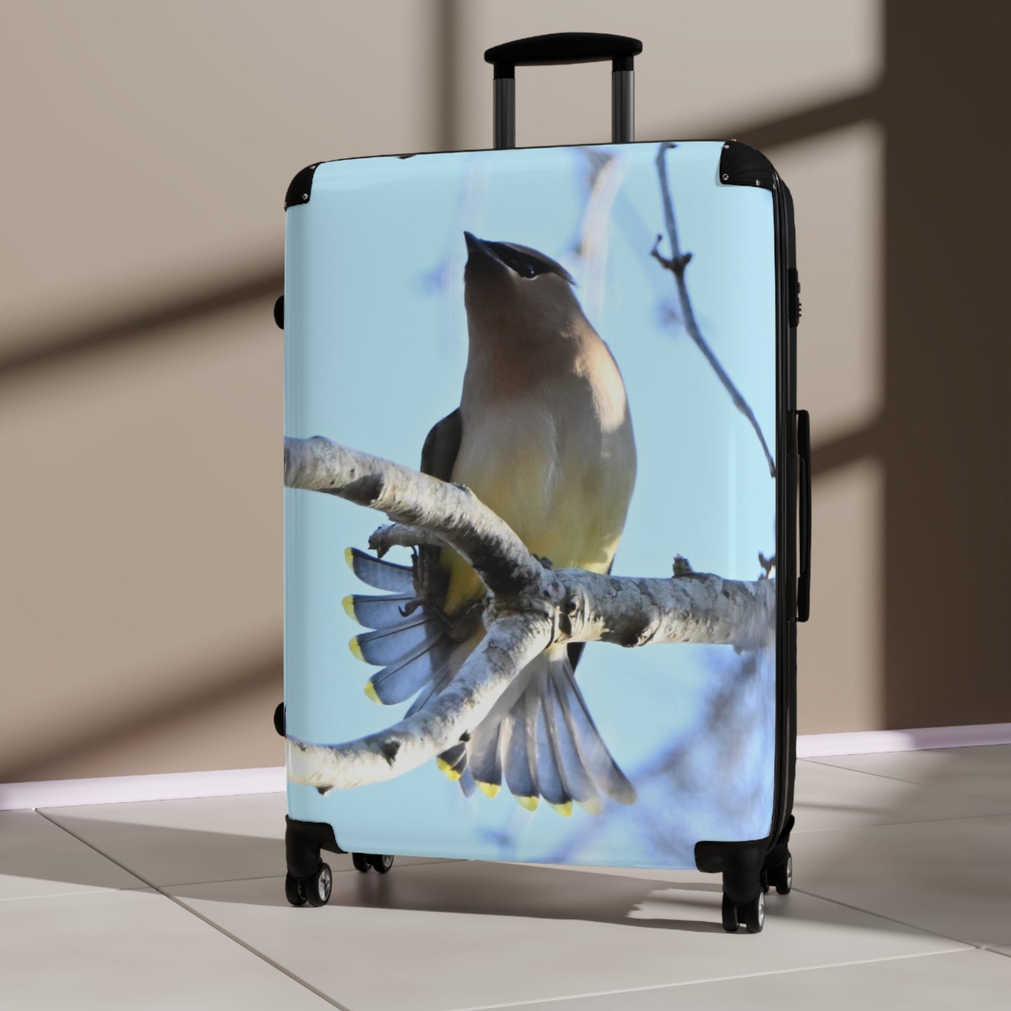 Cedar Waxwing Bird Suitcase — Lightweight Carry-On Luggage with Nature Photography Design