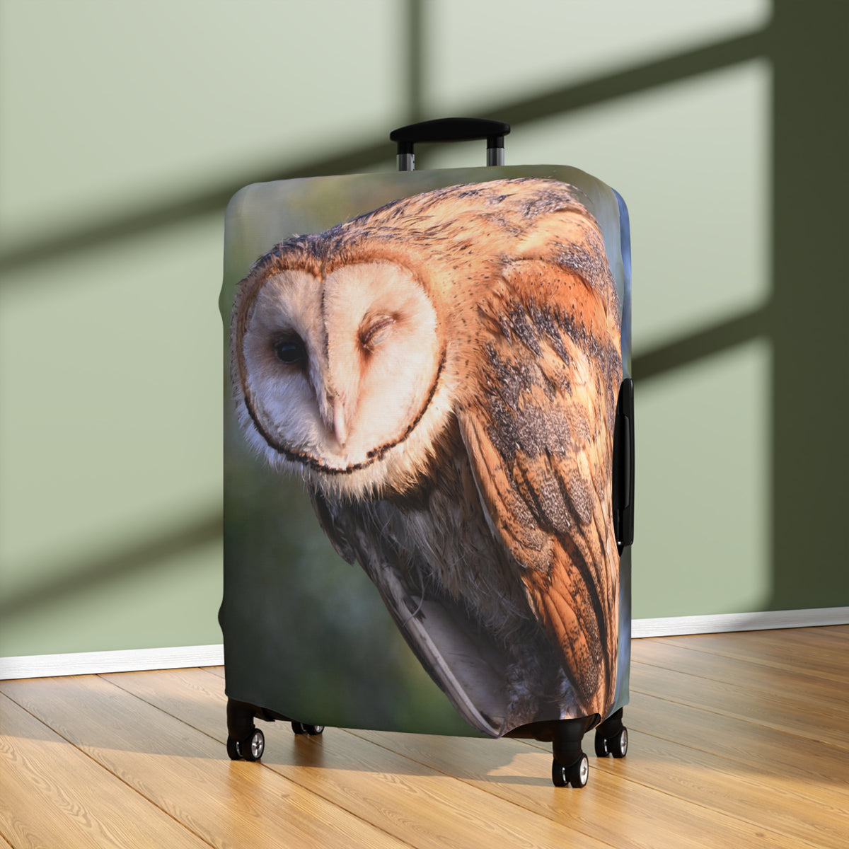 Barn Owl Luggage Cover — Realistic Wildlife Print Travel Protector