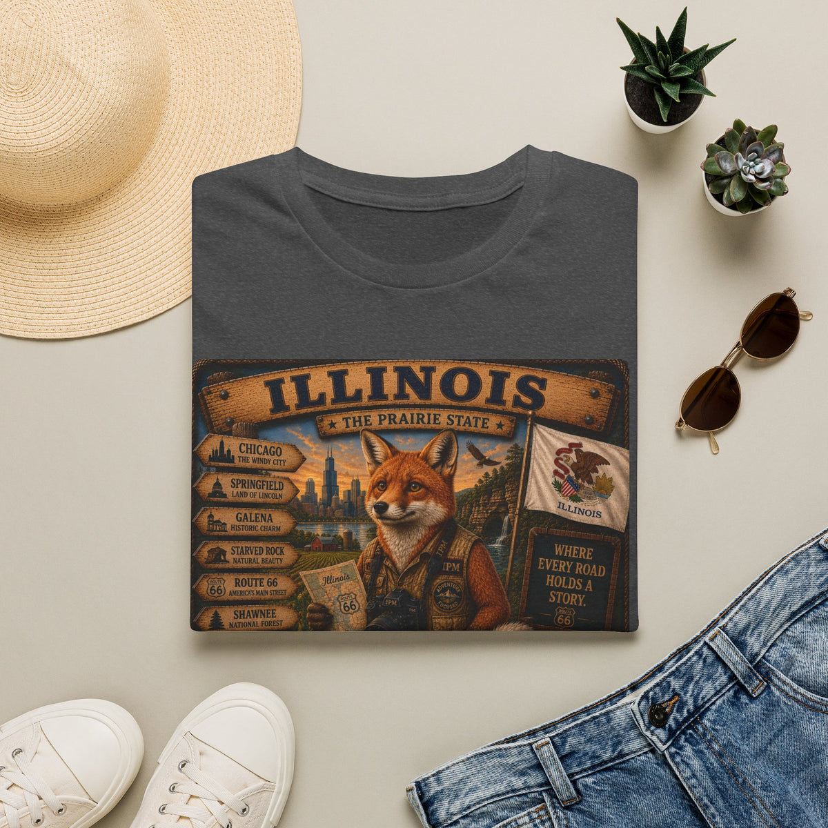 Illinois Vintage Fox Tee — The Prairie State Travel Souvenir T-Shirt
