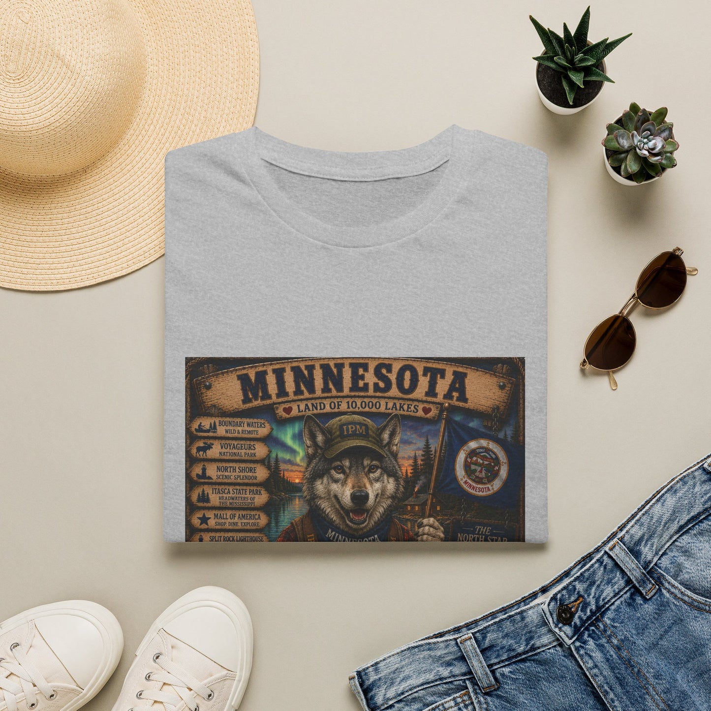Minnesota Wolf Vintage Graphic T-Shirt – Land of 10,000 Lakes Travel Tee