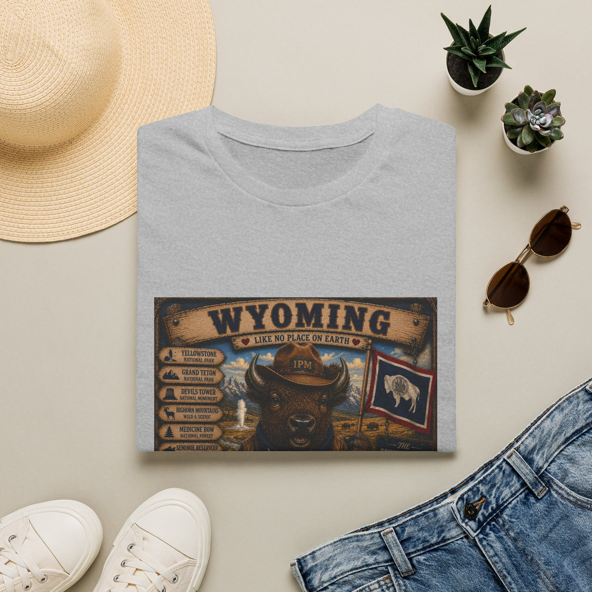 Wyoming Buffalo Vintage Graphic T‑Shirt — 'Wyoming: Like No Place on Earth' State Pride
