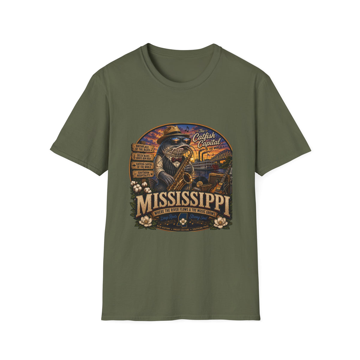 Mississippi Catfish Capital T-Shirt — Vintage Riverboat Angler Graphic