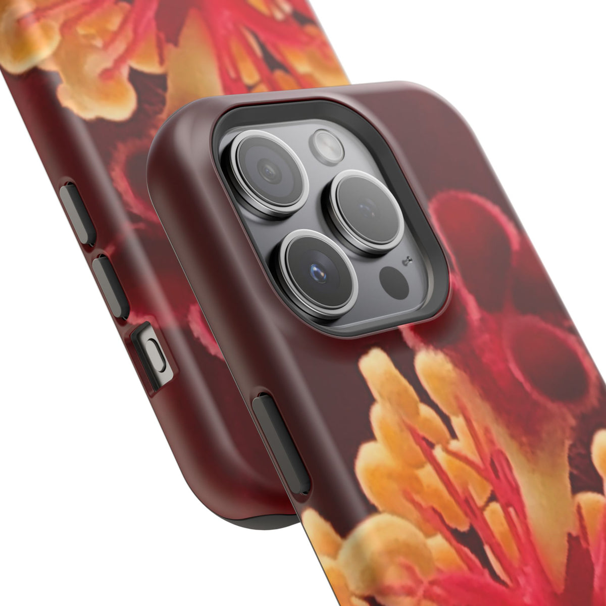 Floral Macro Phone Case — Red & Yellow Pollen Design (Magnetic Impact-Resistant)