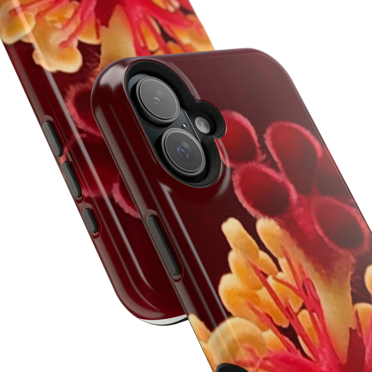 Floral Macro Phone Case — Red & Yellow Pollen Design (Magnetic Impact-Resistant)