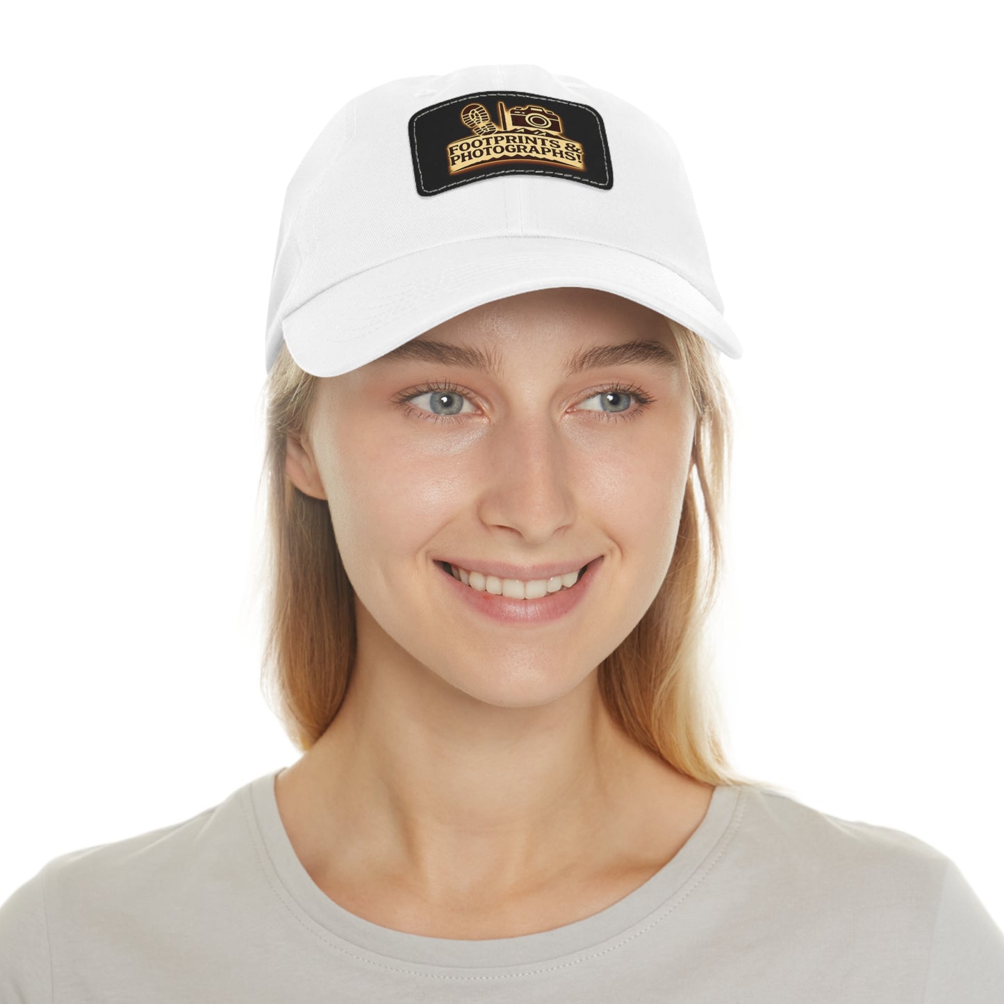 Leather Patch Dad Hat — "Footprints & Photographs" Outdoor Photographer Cap