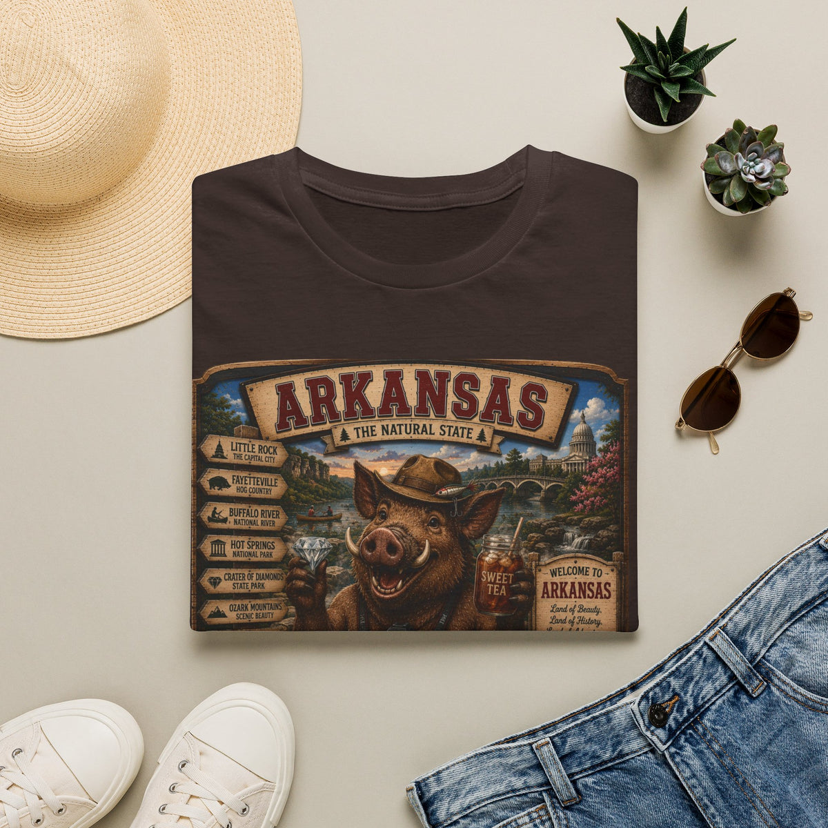 Arkansas Vintage Boar T-Shirt — State Travel Sign Souvenir