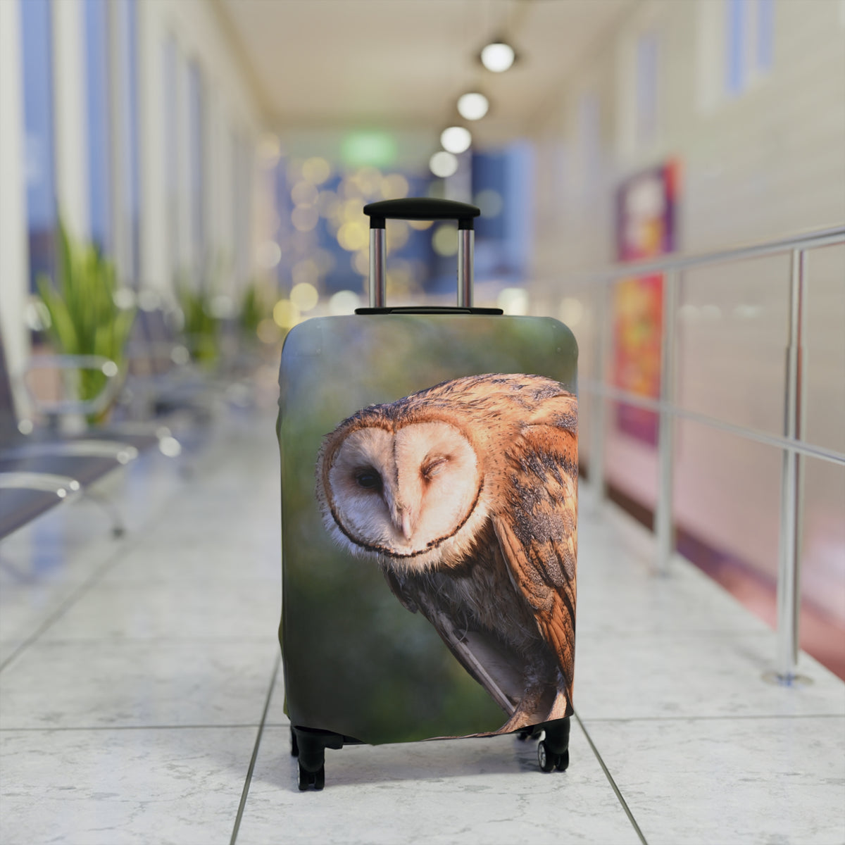 Barn Owl Luggage Cover — Realistic Wildlife Print Travel Protector