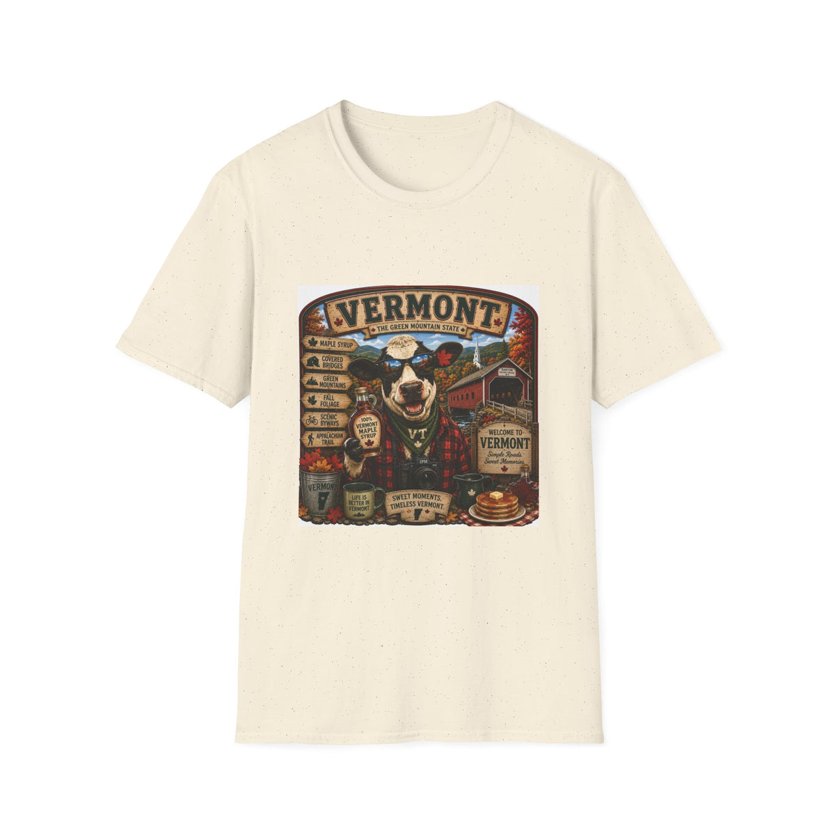 Vermont Vintage Travel T‑Shirt — Retro State Sign & Cow Design