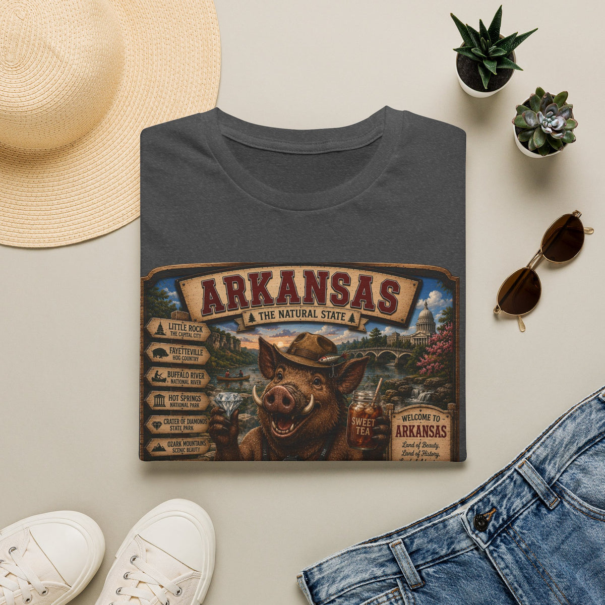 Arkansas Vintage Boar T-Shirt — State Travel Sign Souvenir