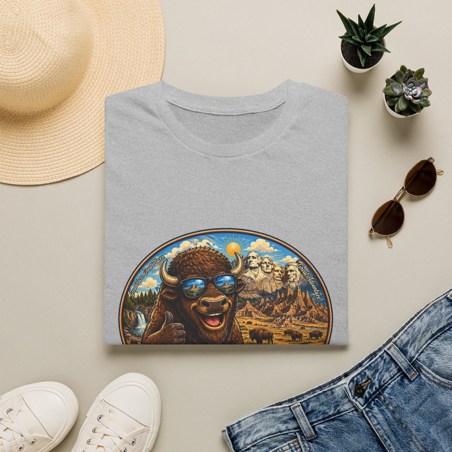 South Dakota Buffalo Vintage Tee — Retro Mount Rushmore Travel T‑Shirt
