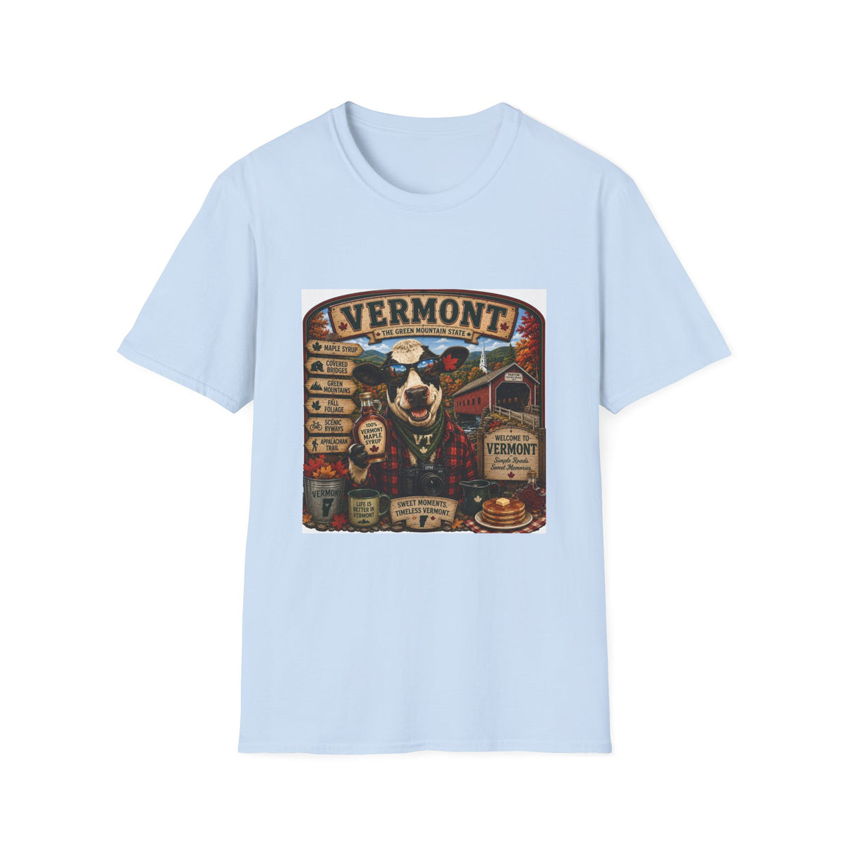 Vermont Vintage Travel T‑Shirt — Retro State Sign & Cow Design