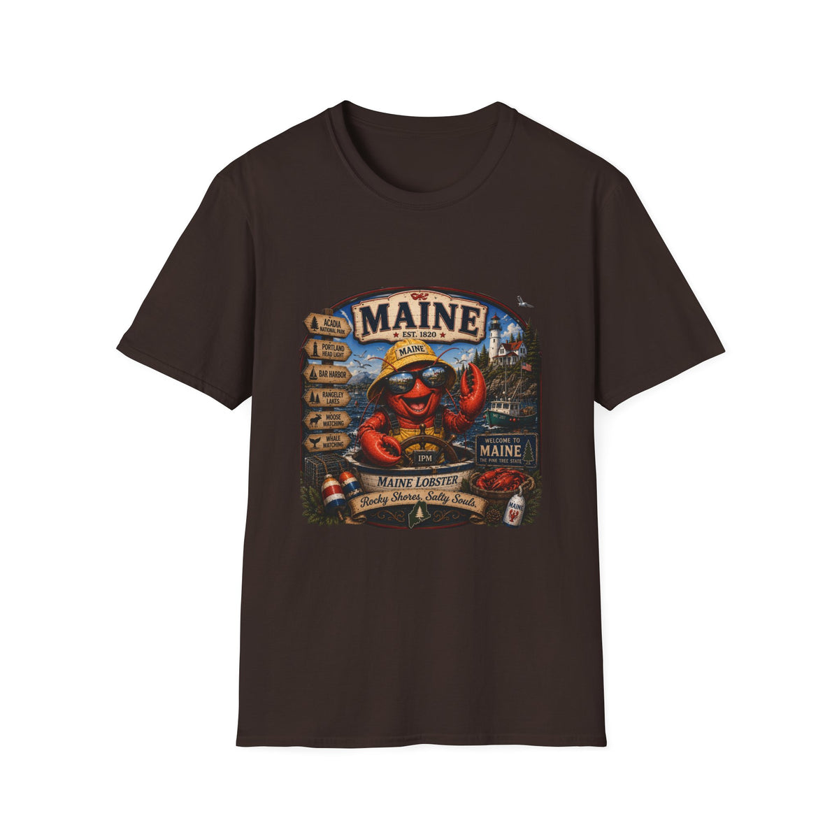Maine Lobster Souvenir T-Shirt — Vintage Coastal Travel Design