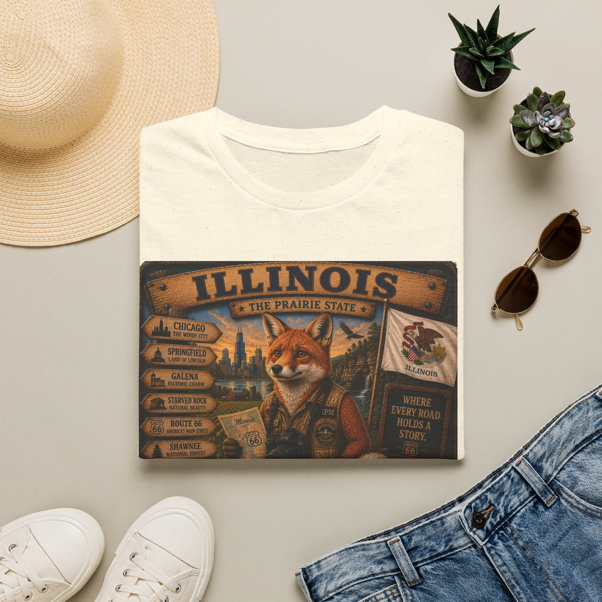Illinois Vintage Fox Tee — The Prairie State Travel Souvenir T-Shirt