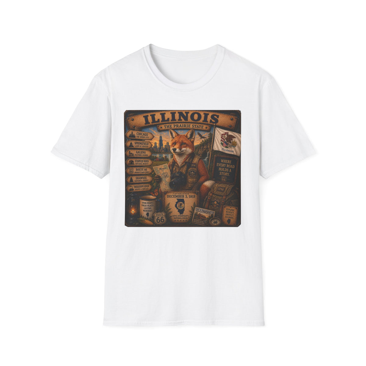 Illinois Vintage Fox Tee — The Prairie State Travel Souvenir T-Shirt