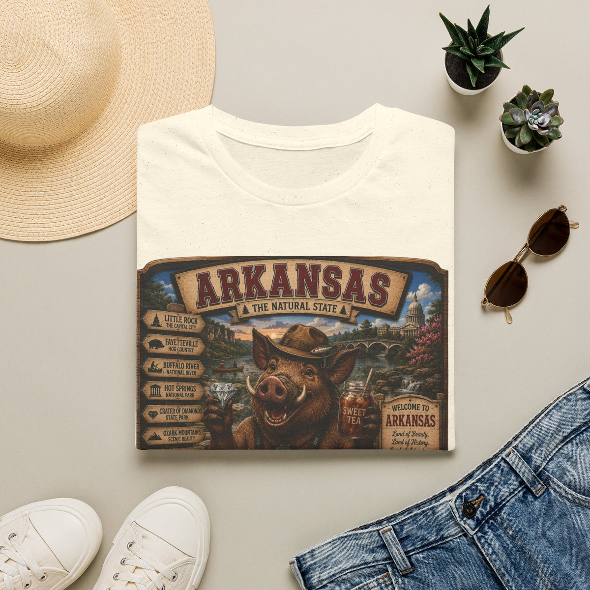 Arkansas Vintage Boar T-Shirt — State Travel Sign Souvenir