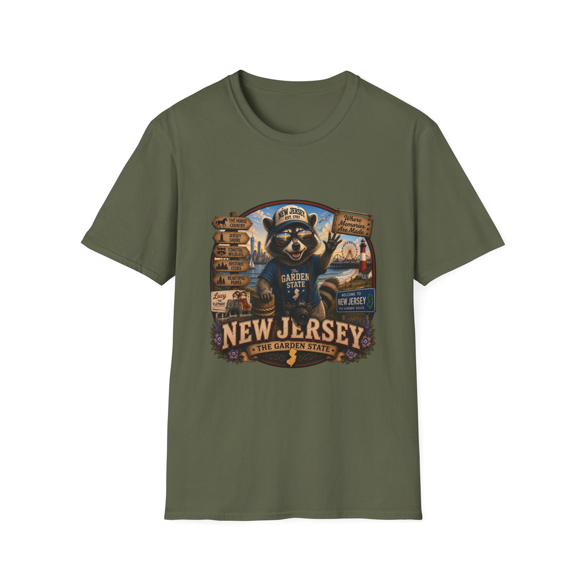 New Jersey Raccoon "Garden State" T-Shirt — Retro State Pride Tee