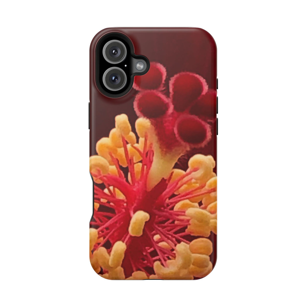 Floral Macro Phone Case — Red & Yellow Pollen Design (Magnetic Impact-Resistant)