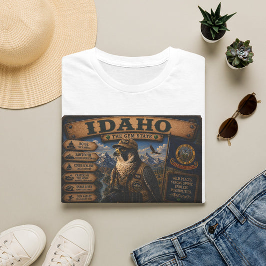 Idaho State Vintage Wildlife T-Shirt — 'The Gem State' Mountain & Wolf Graphic