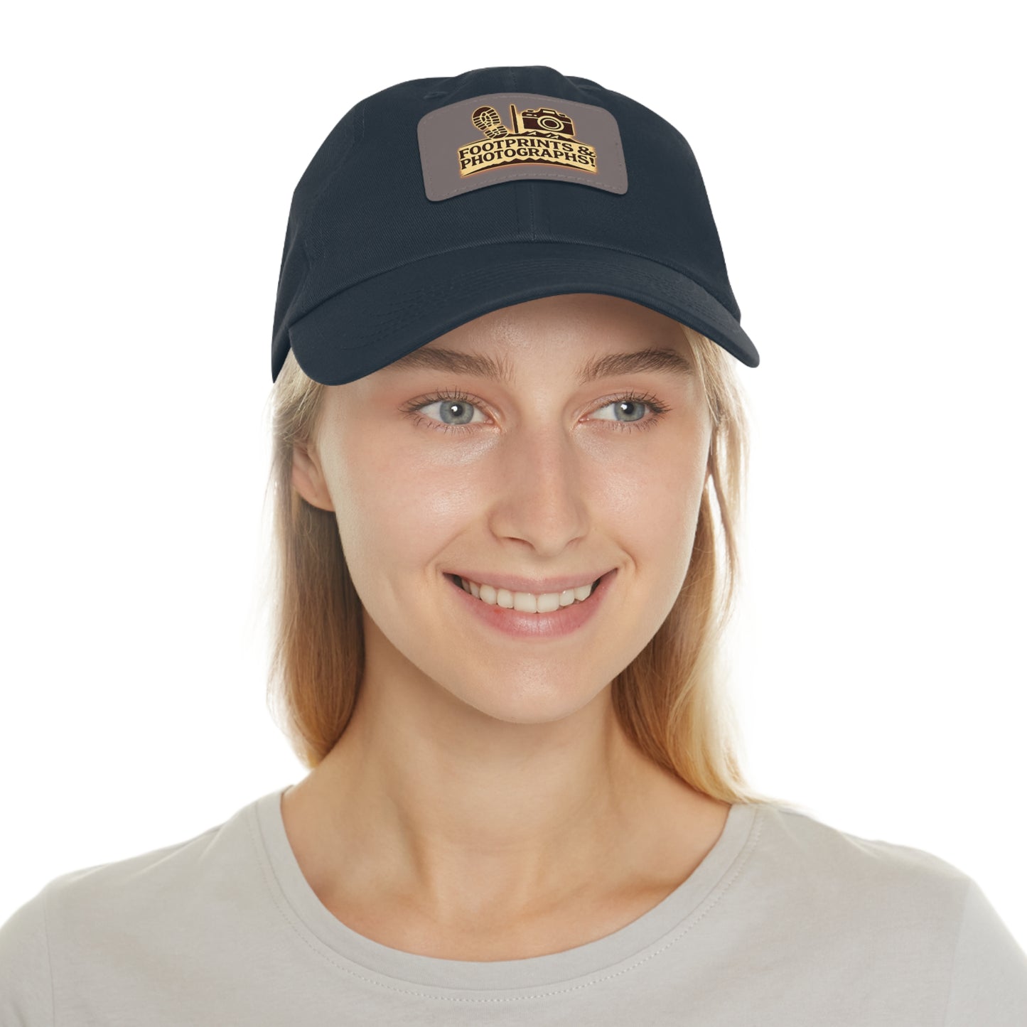 Leather Patch Dad Hat — "Footprints & Photographs" Outdoor Photographer Cap