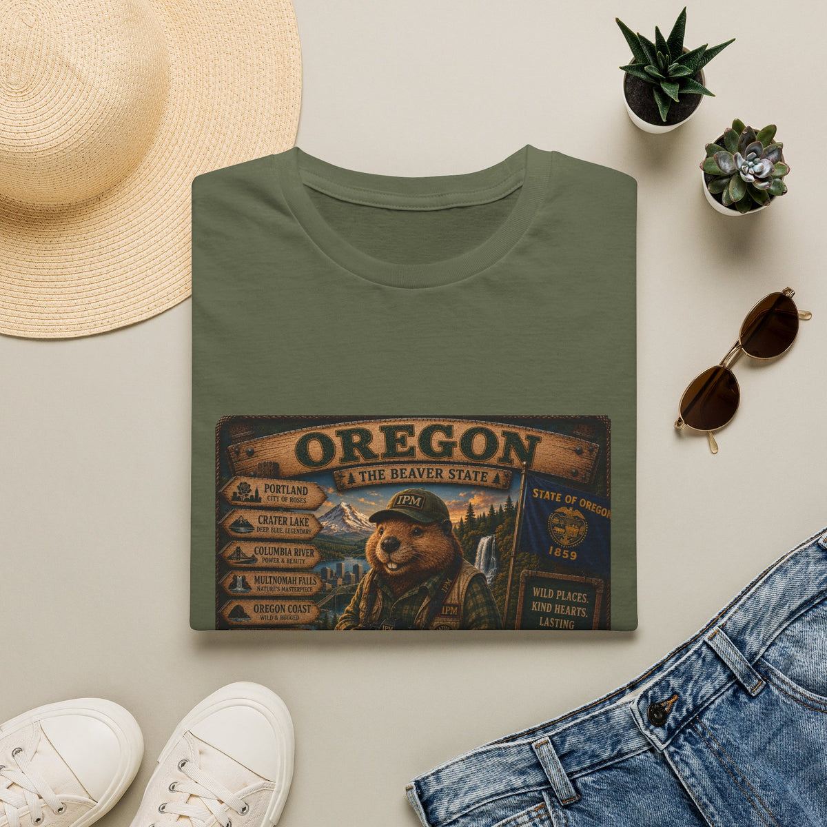 Oregon Beaver State Vintage Travel T-Shirt — Scenic Landmarks & Wildlife Tee