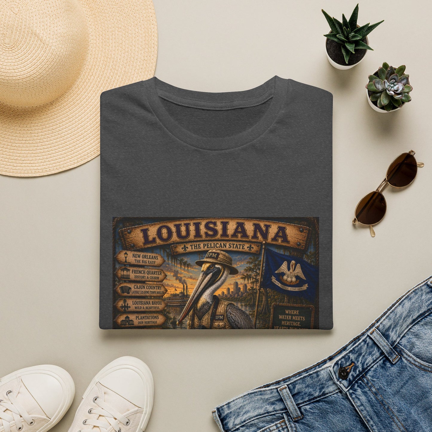 Louisiana Pelican State Vintage Poster T-Shirt — Retro Travel Souvenir