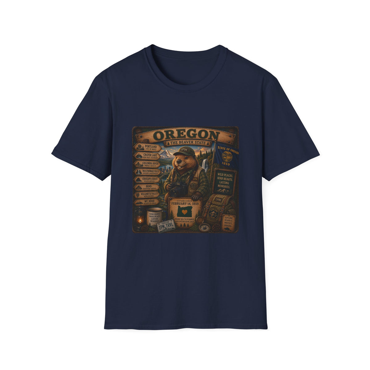 Oregon Beaver State Vintage Travel T-Shirt — Scenic Landmarks & Wildlife Tee