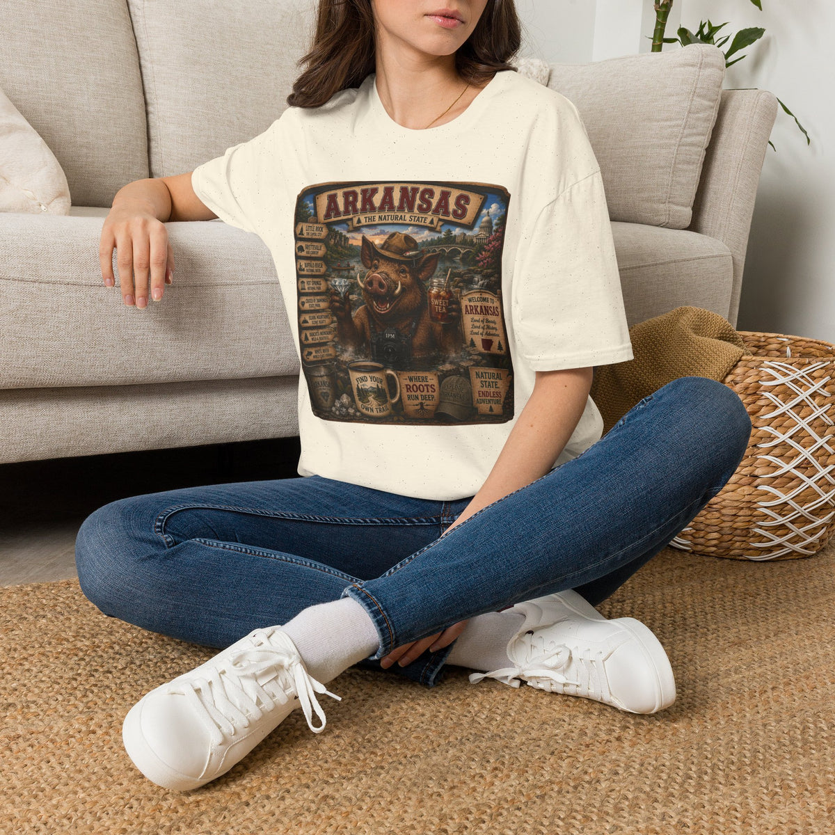 Arkansas Vintage Boar T-Shirt — State Travel Sign Souvenir