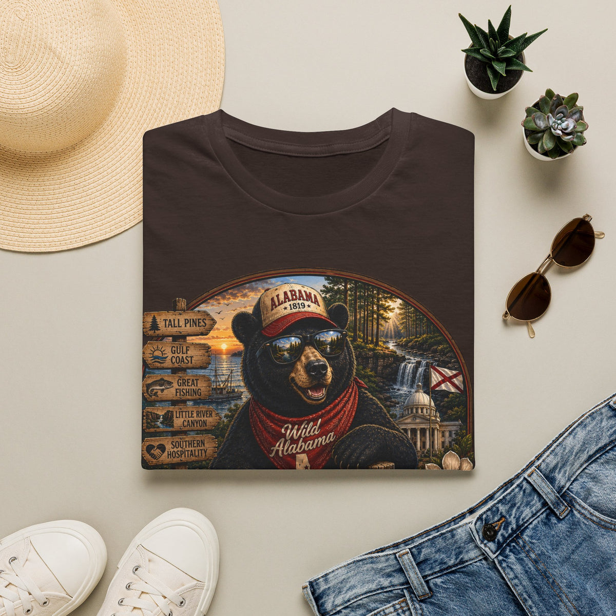 Alabama Bear Graphic T-Shirt — Vintage State Pride Tee