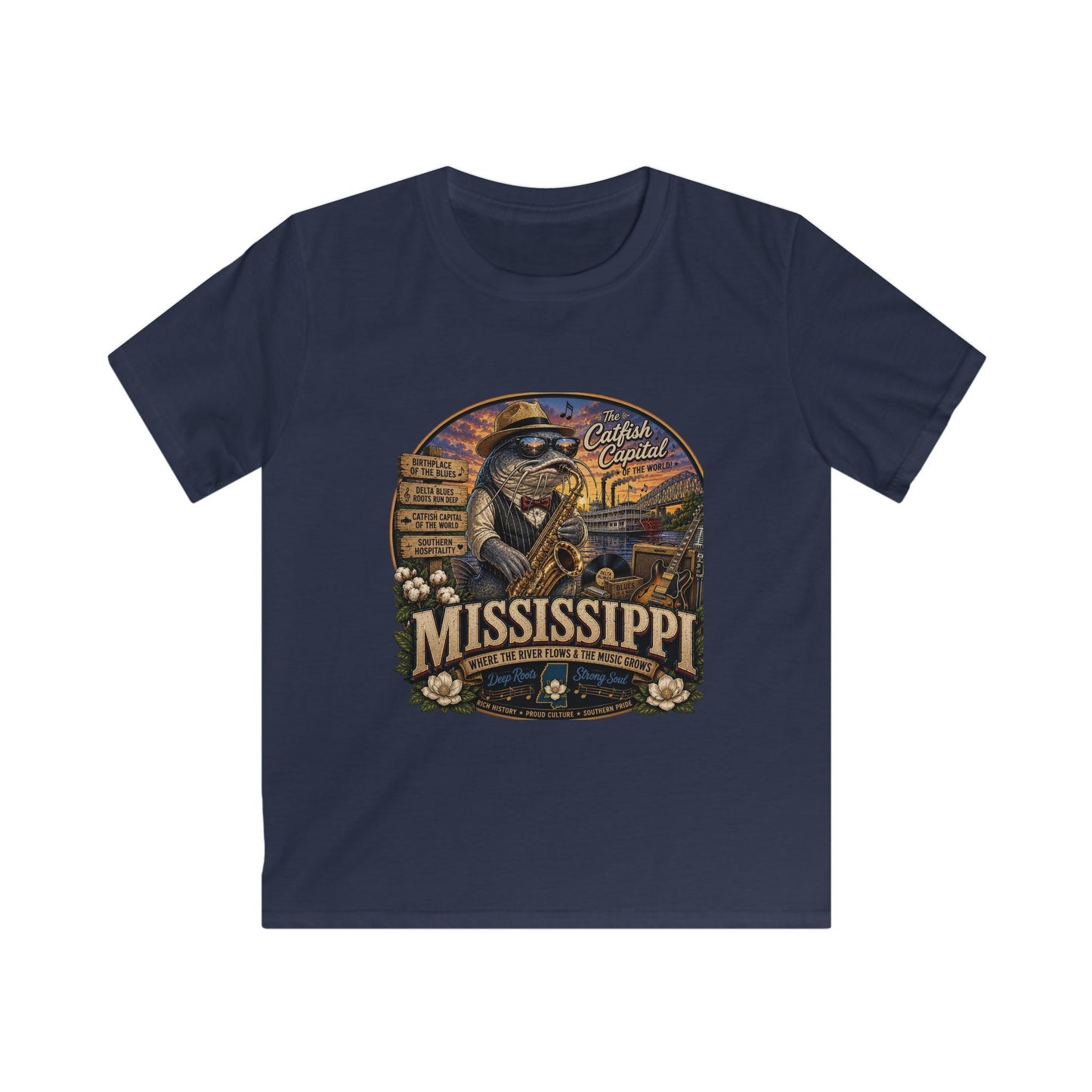 Kids Mississippi State Tee — Vintage Riverboat & Blues Design