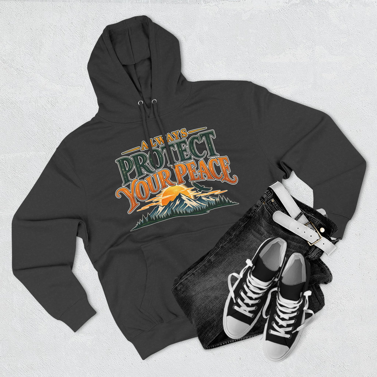 Hoodie - "Always Protect Your Peace" Mountain Graphic Fleece Hoodie
