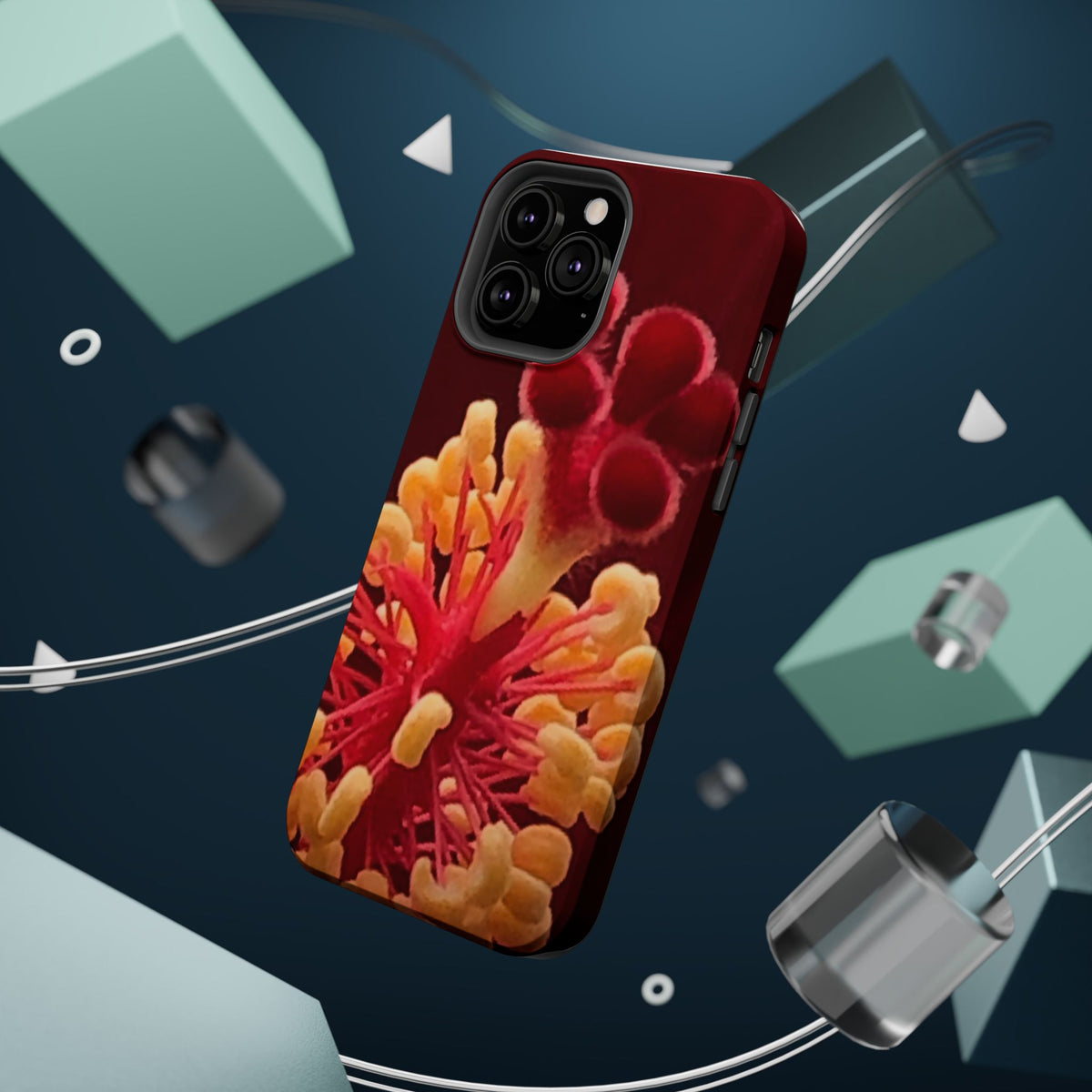 Floral Macro Phone Case — Red & Yellow Pollen Design (Magnetic Impact-Resistant)