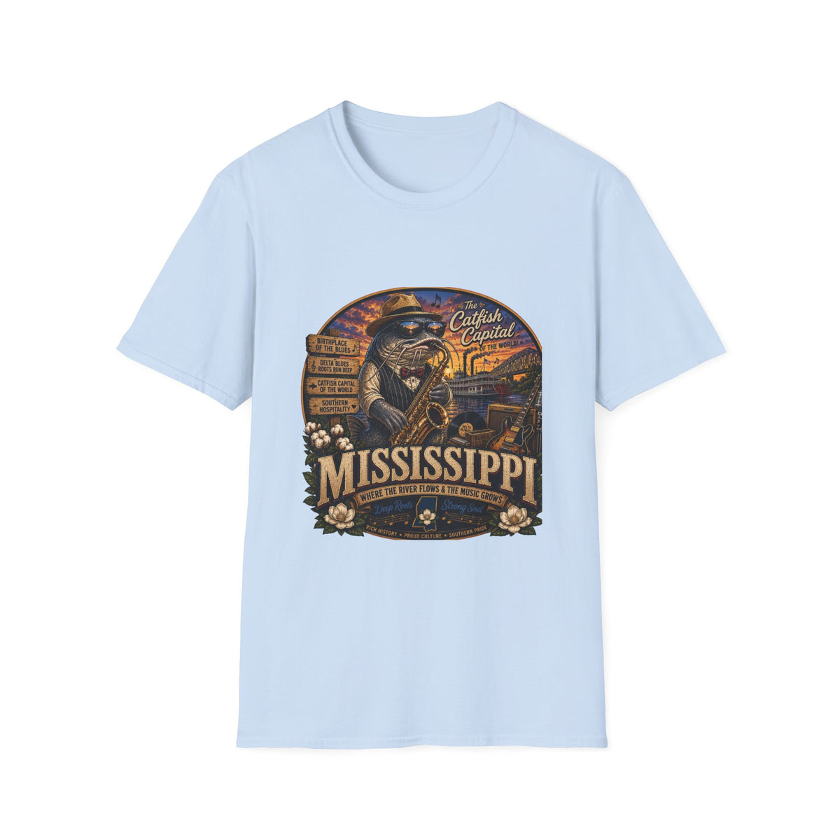 Mississippi Catfish Capital T-Shirt — Vintage Riverboat Angler Graphic