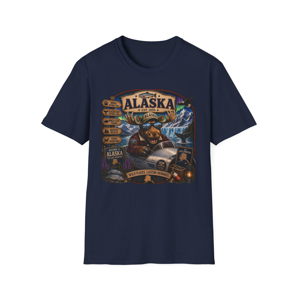 Alaska Moose Graphic T-Shirt — Vintage Wilderness Travel Souvenir