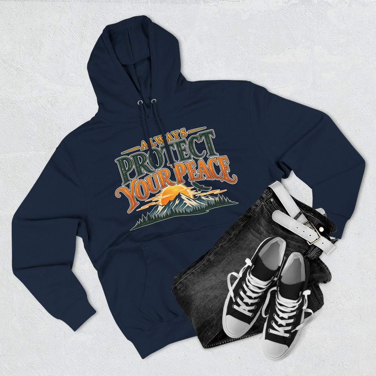 Hoodie - "Always Protect Your Peace" Mountain Graphic Fleece Hoodie