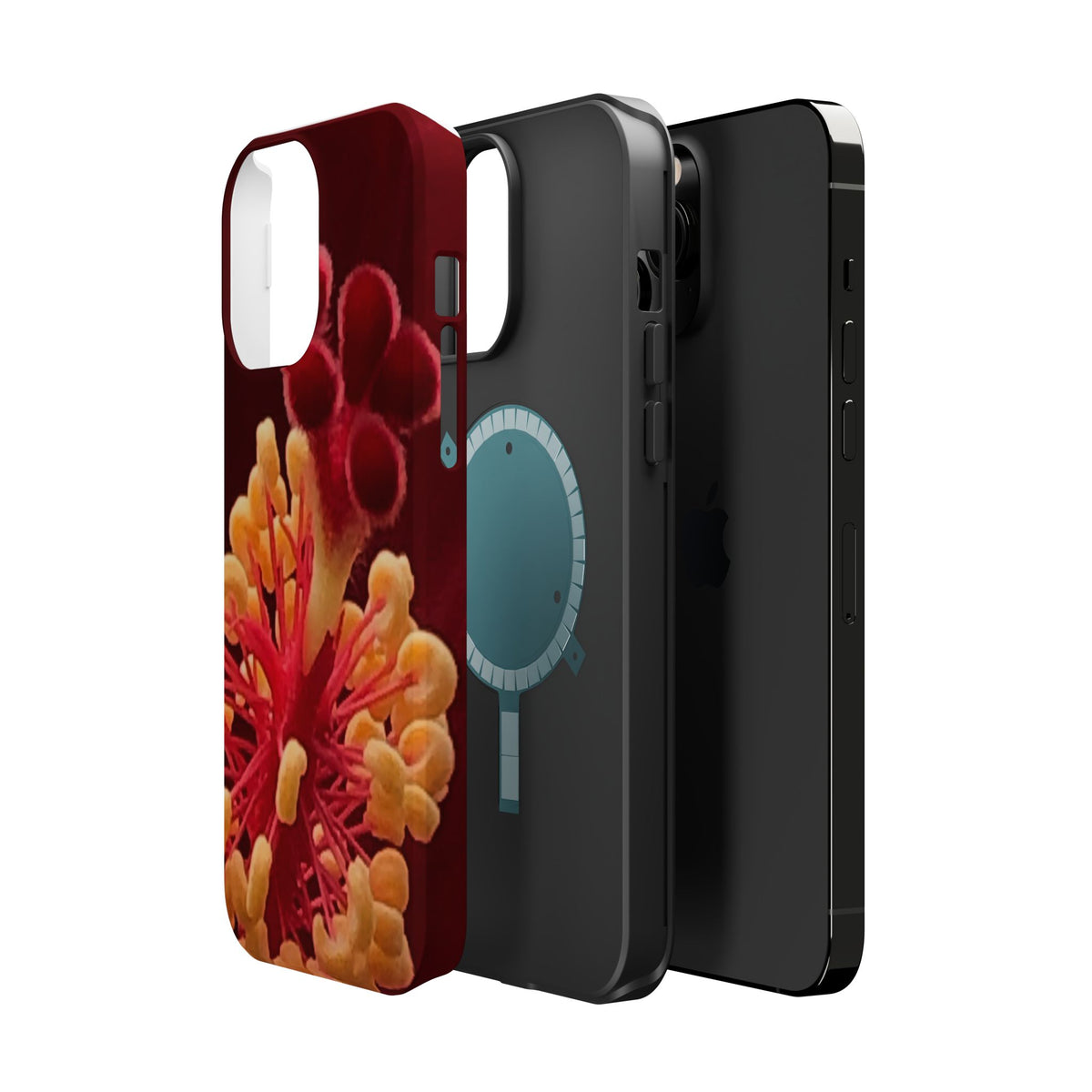 Floral Macro Phone Case — Red & Yellow Pollen Design (Magnetic Impact-Resistant)