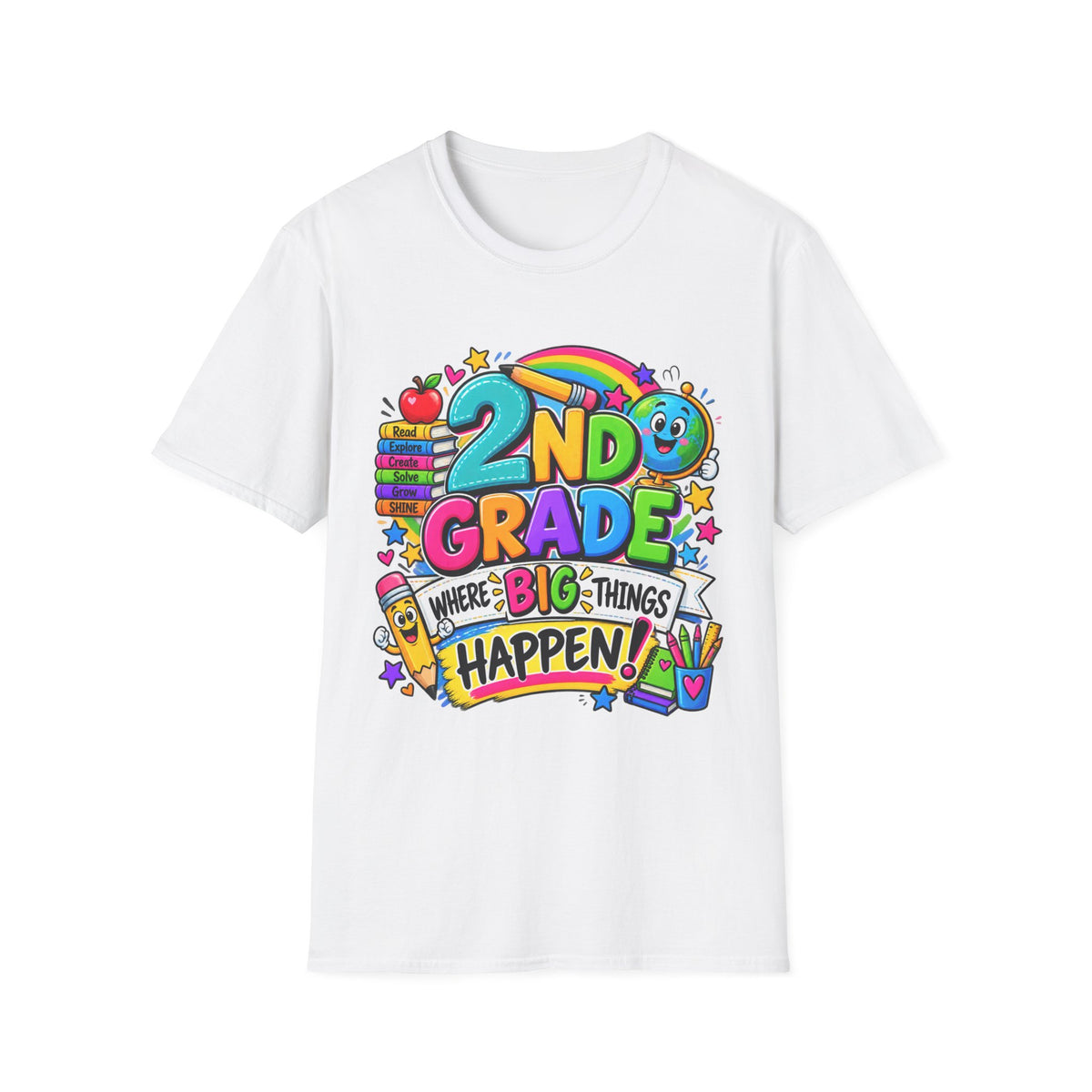 2nd Grade T-Shirt — Colorful Back-to-School Kids Tee (“2nd Grade Where Big Things Happen!”)