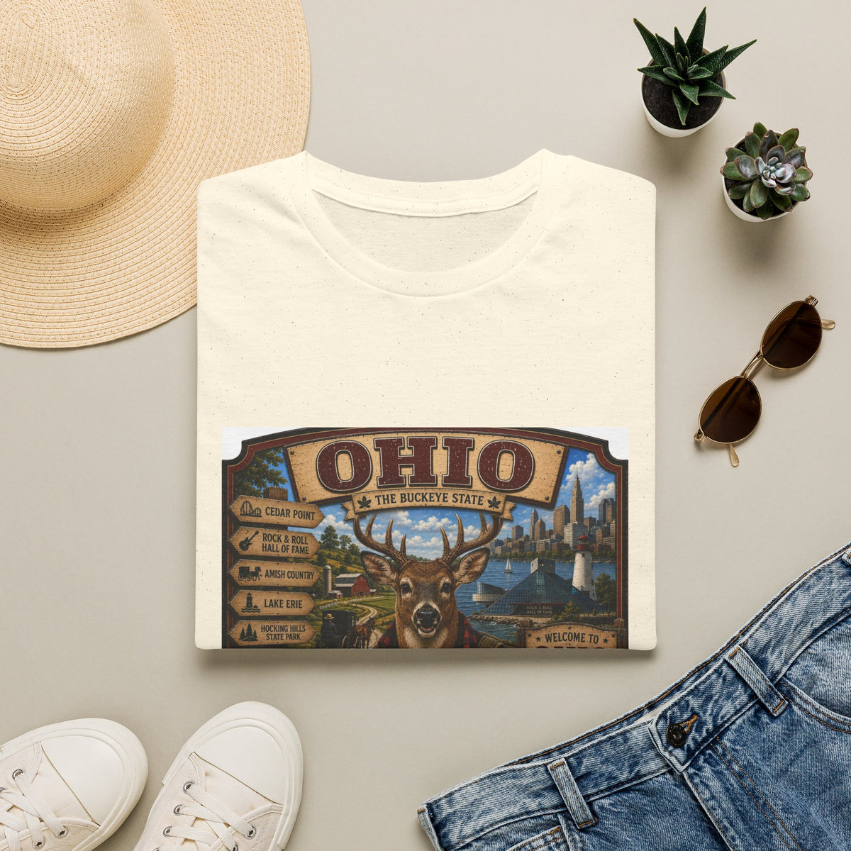 Ohio State Vintage Deer T-Shirt — Buckeye State Travel Graphic Tee
