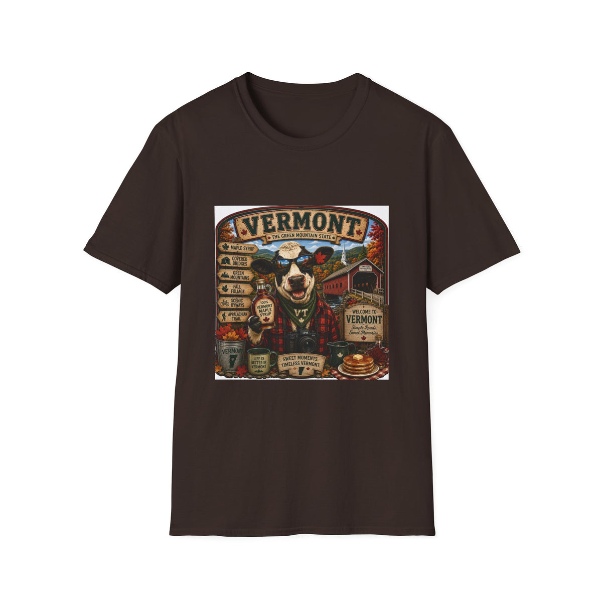 Vermont Vintage Travel T‑Shirt — Retro State Sign & Cow Design