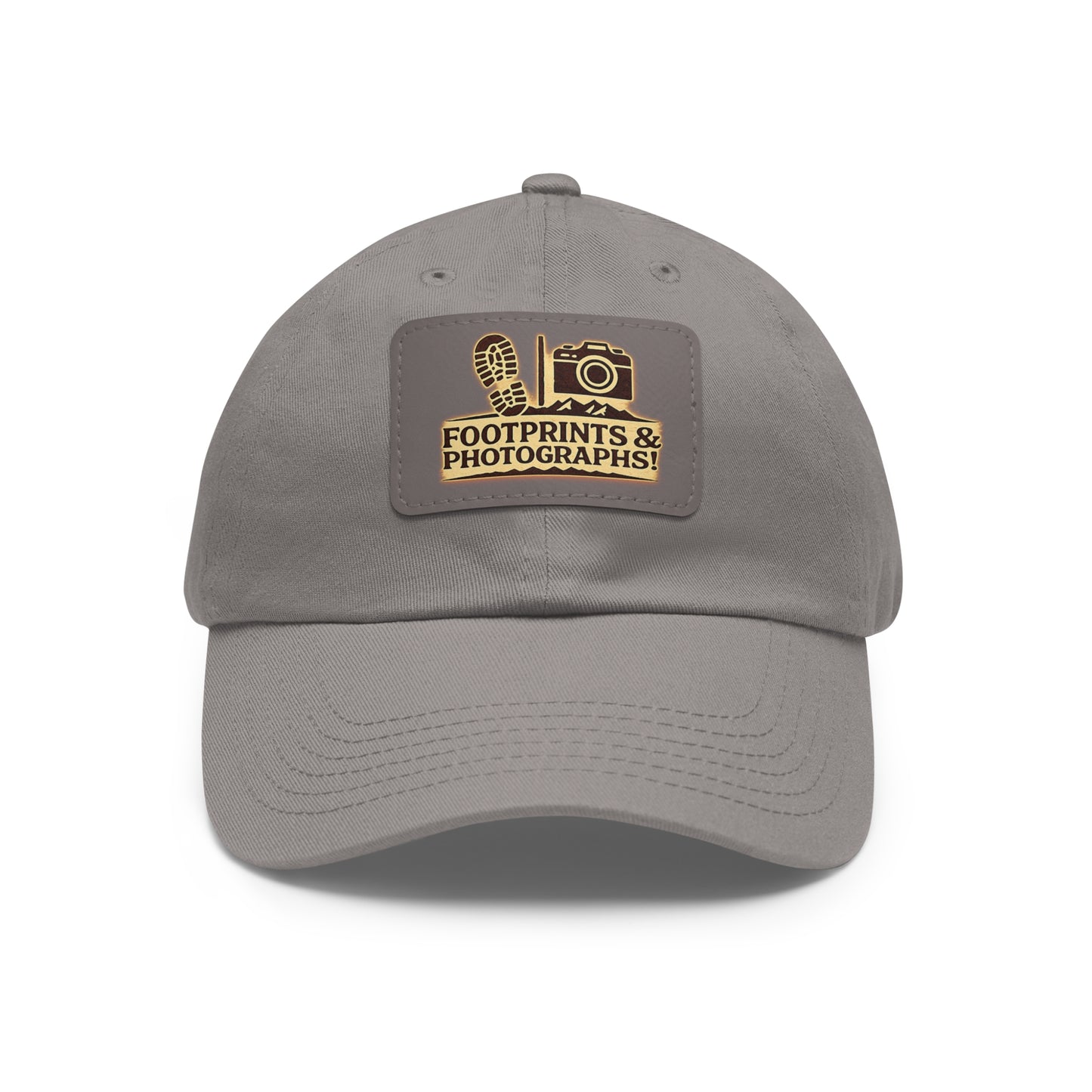 Leather Patch Dad Hat — "Footprints & Photographs" Outdoor Photographer Cap