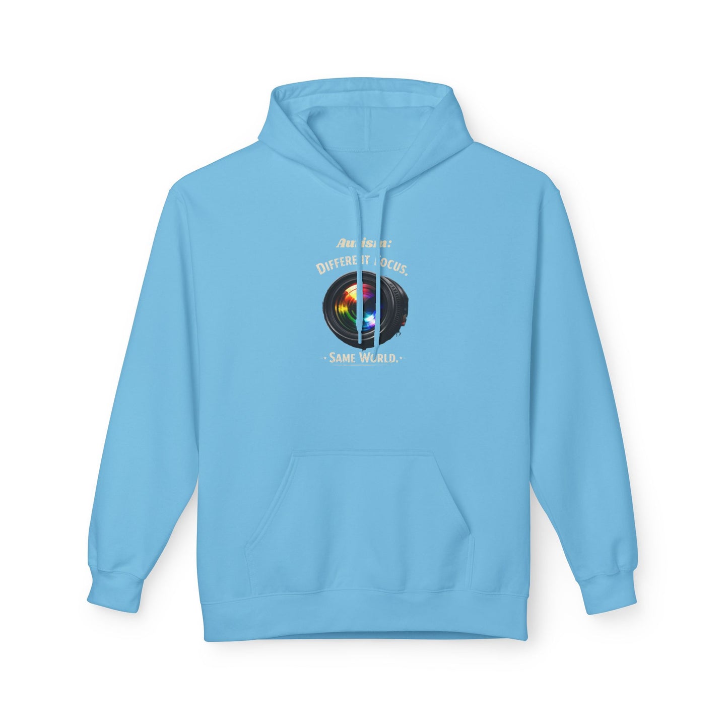 Hoodie — 'Different Not Less, Same World' Rainbow Eye Graphic