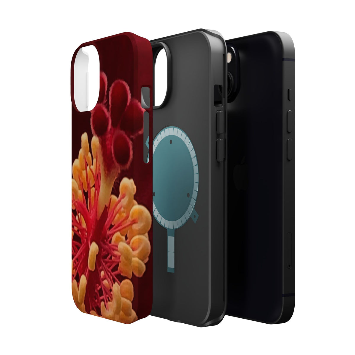 Floral Macro Phone Case — Red & Yellow Pollen Design (Magnetic Impact-Resistant)