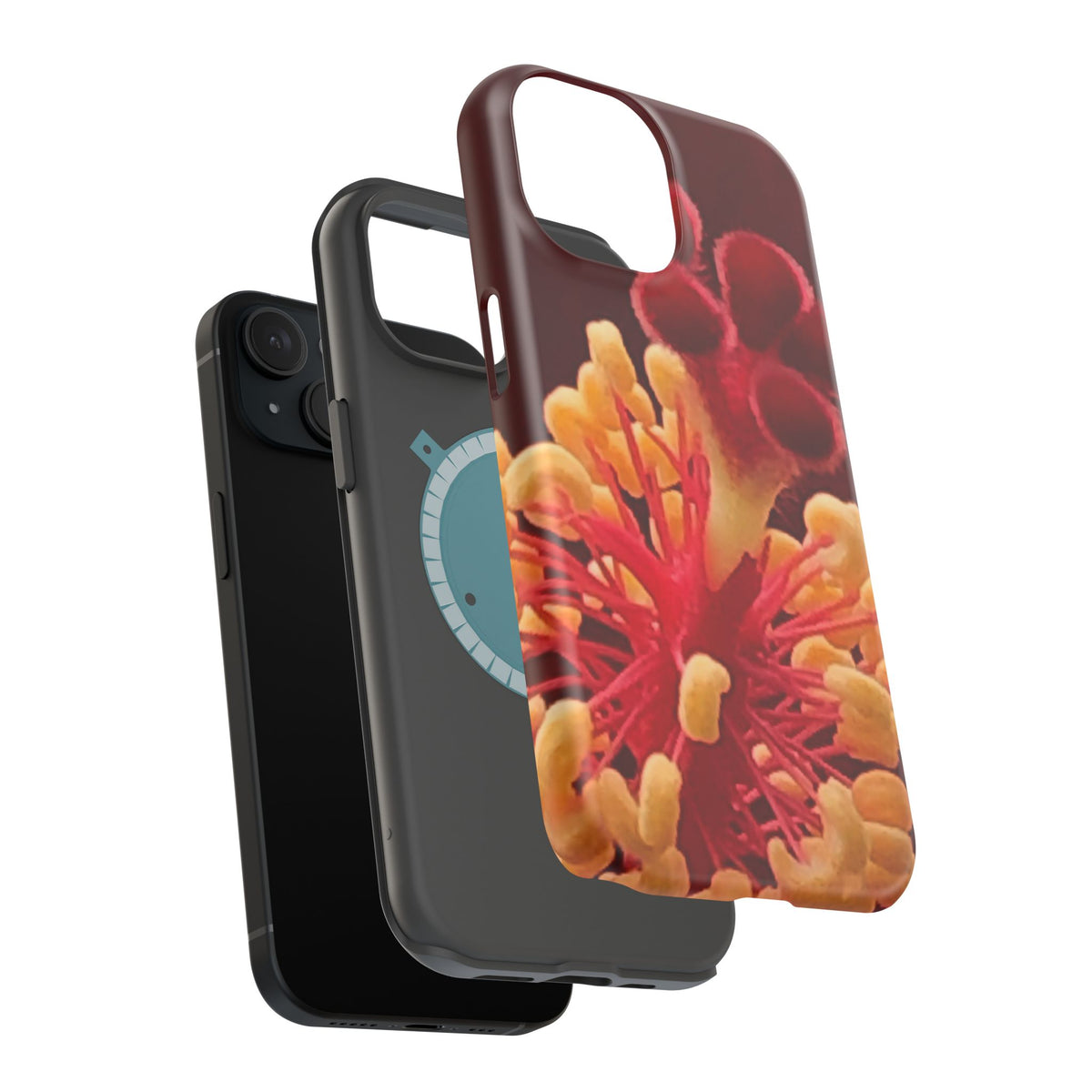 Floral Macro Phone Case — Red & Yellow Pollen Design (Magnetic Impact-Resistant)