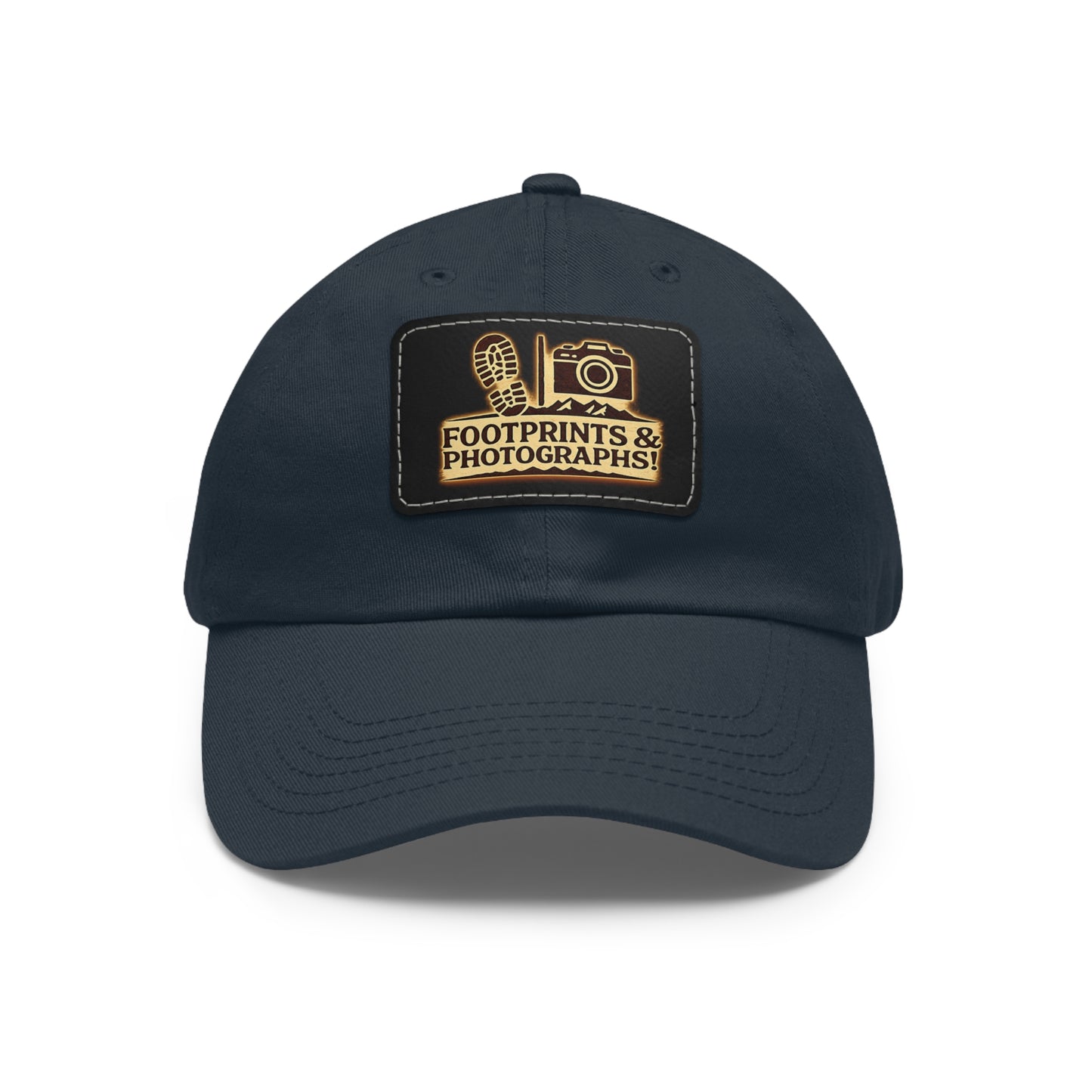Leather Patch Dad Hat — "Footprints & Photographs" Outdoor Photographer Cap