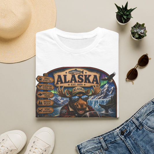 Alaska Moose Graphic T-Shirt — Vintage Wilderness Travel Souvenir