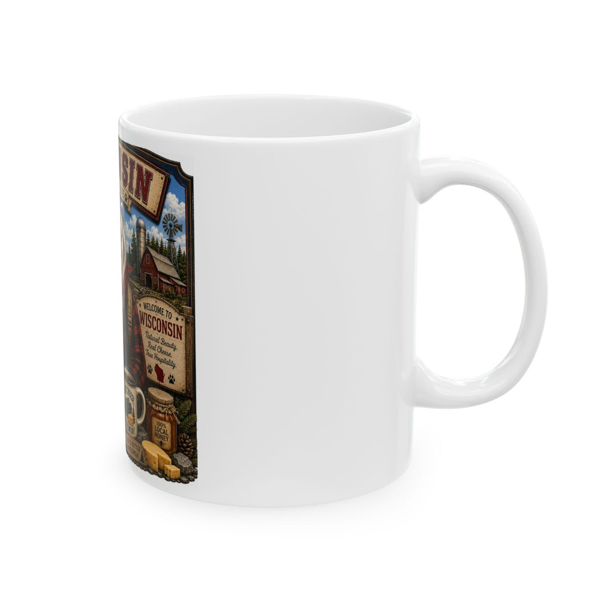 Wisconsin Badger State Ceramic Mug — Vintage Travel Poster Design (11oz & 15oz)