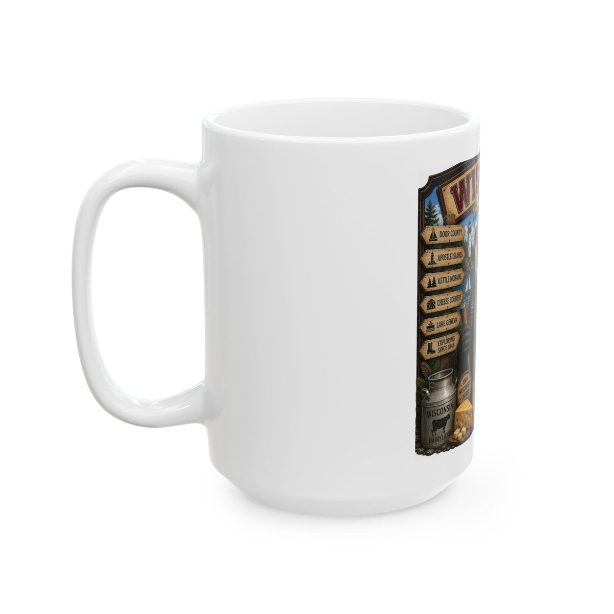 Wisconsin Badger State Ceramic Mug — Vintage Travel Poster Design (11oz & 15oz)