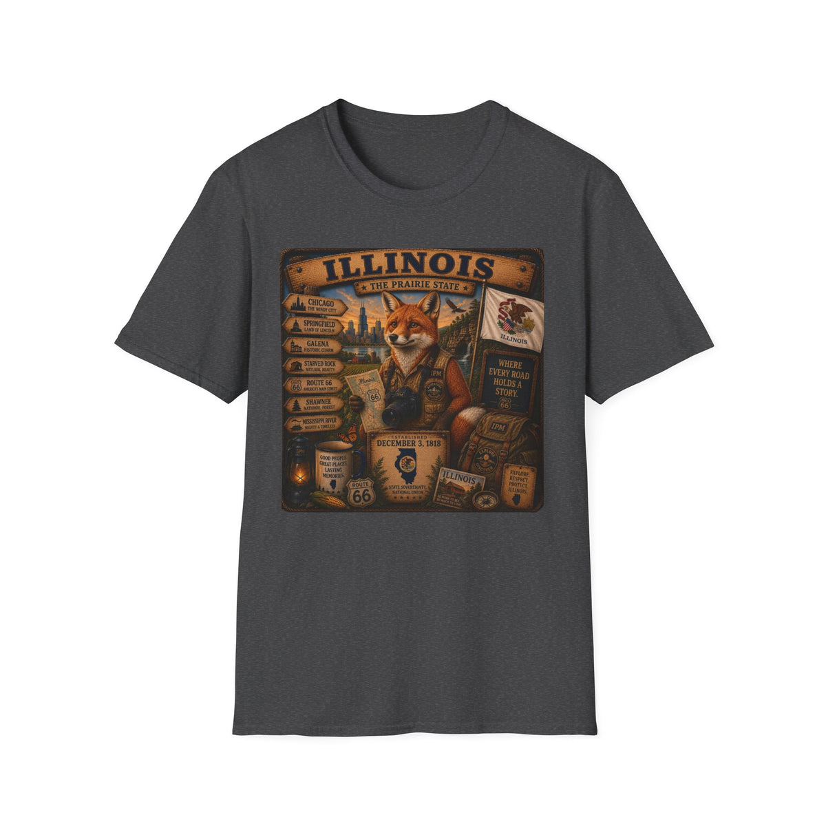 Illinois Vintage Fox Tee — The Prairie State Travel Souvenir T-Shirt