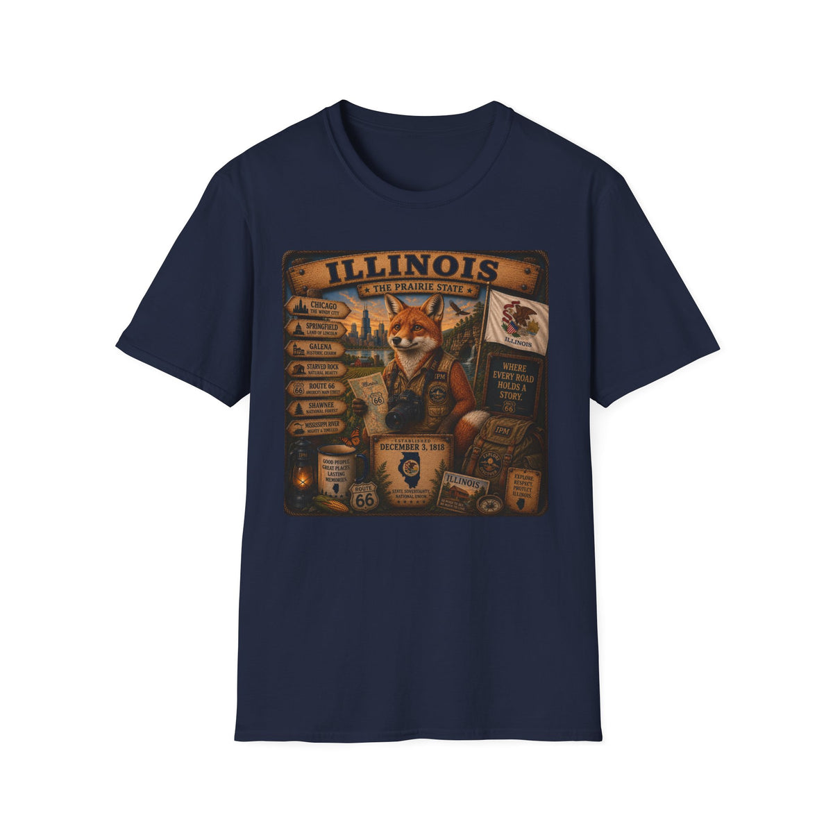 Illinois Vintage Fox Tee — The Prairie State Travel Souvenir T-Shirt