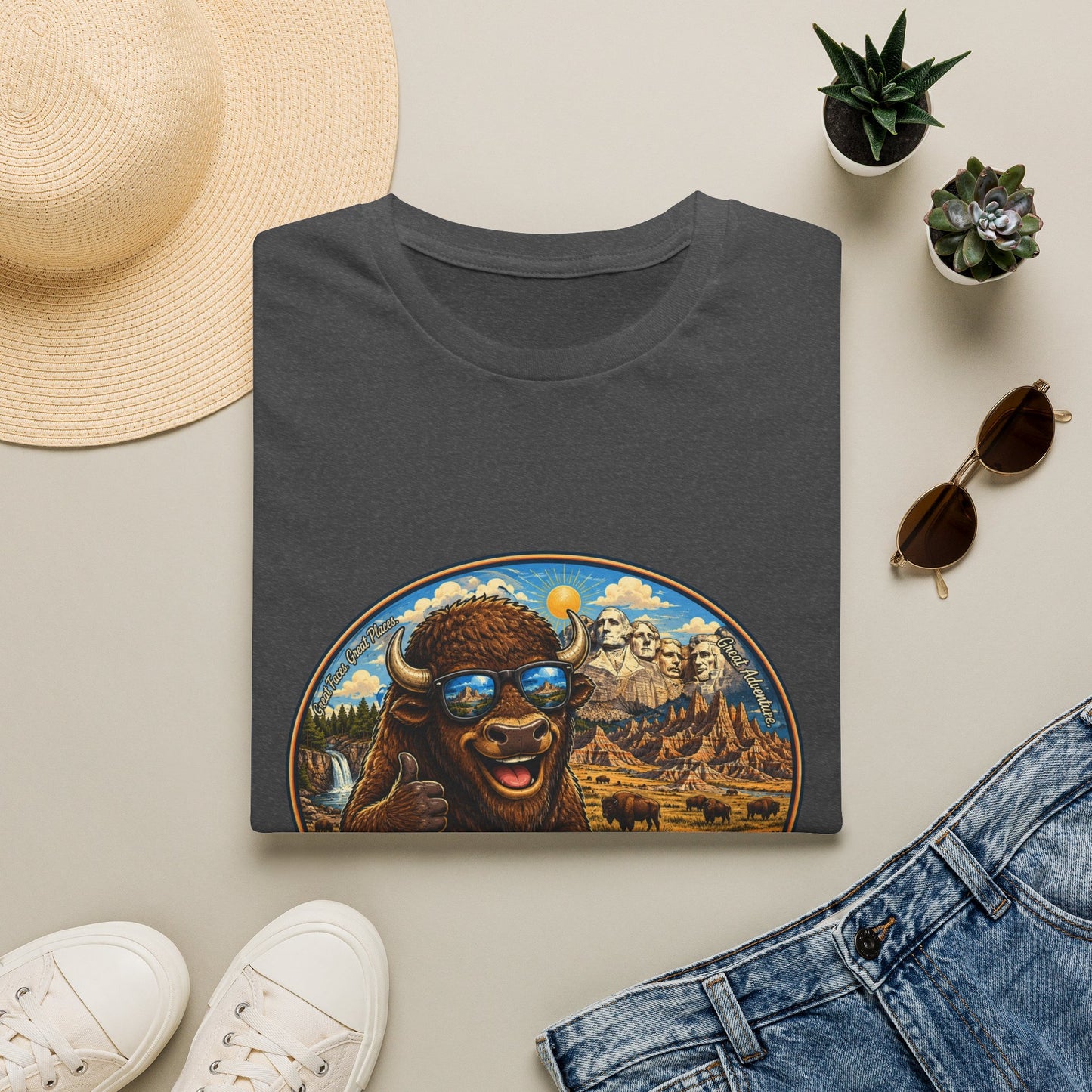 South Dakota Buffalo Vintage Tee — Retro Mount Rushmore Travel T‑Shirt