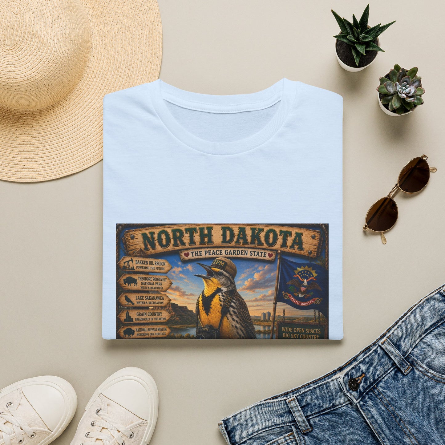 North Dakota State Pride T‑Shirt — "North Dakota: The Peace Garden State" Vintage Travel Design